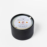 Black candle with a label on a white background