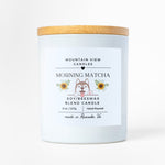 Candle with a label on a white background