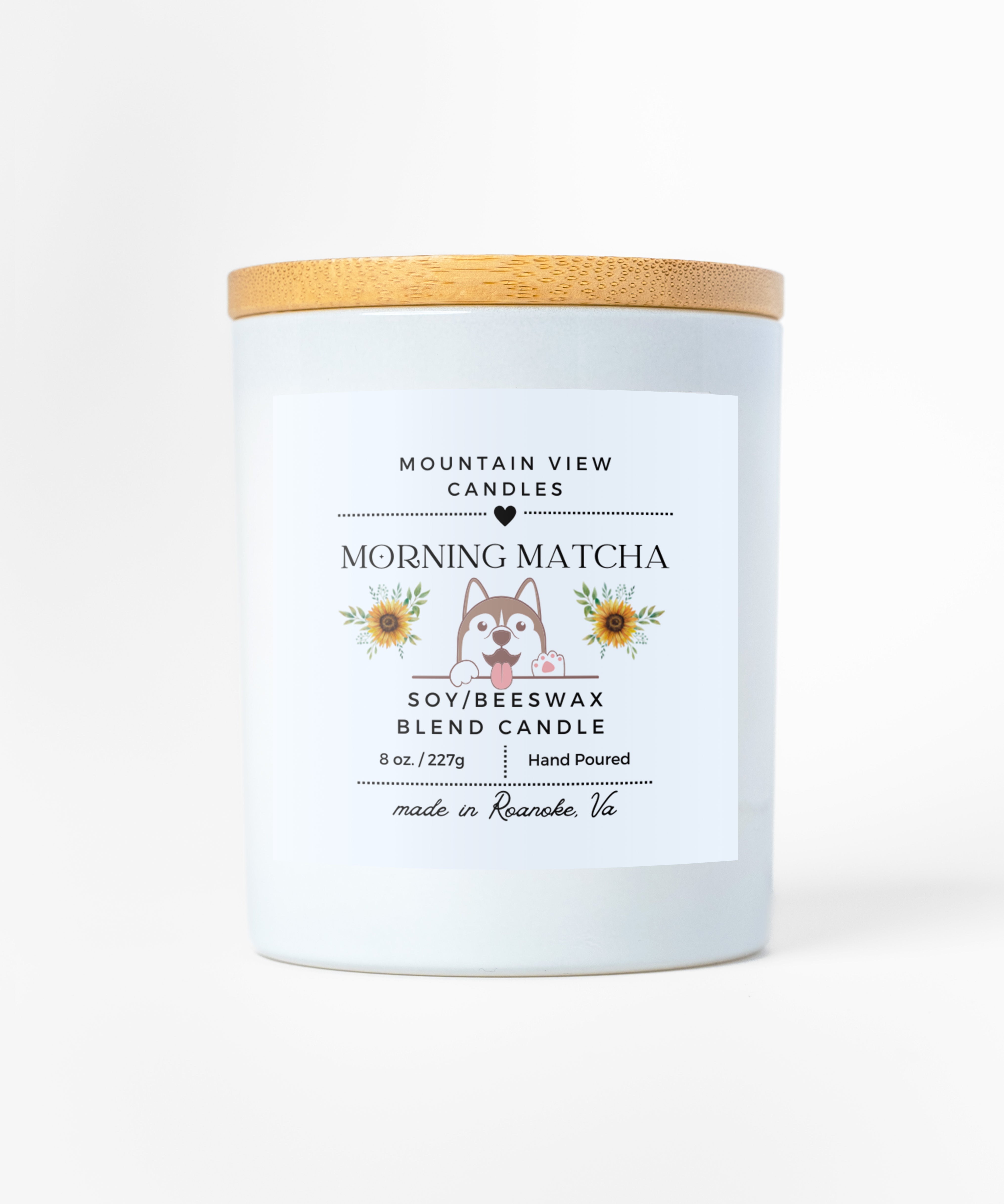 Candle with a label on a white background