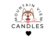 Logo of Mountain View Candles with a cartoon dog holding a candle.
